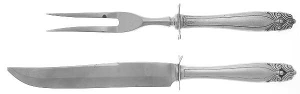 King Christian (Sterling, 1940, No Monograms) Small Stainless Blade 2-Piece Steak Carving Set