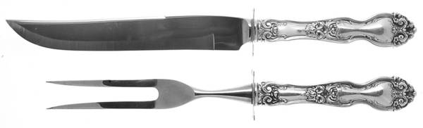 La Reine (Sterling, 1921, No Monograms) Small Stainless Blade 2-Piece Steak Carving Set