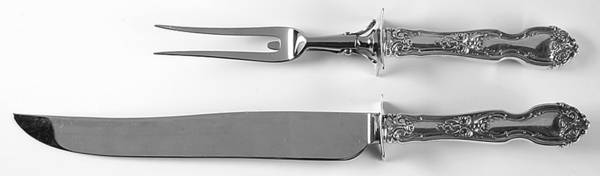 La Reine (Sterling, 1921, No Monograms) Large 2-Piece Roast Carving Set w/Stainless Blade