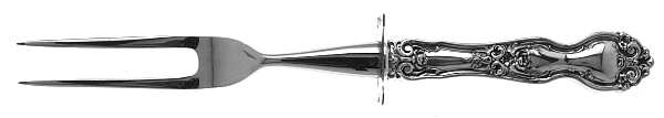 La Reine (Sterling, 1921, No Monograms) Small Steak Carving Fork with Stainless Prongs
