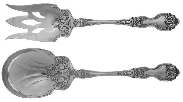 La Reine (Sterling, 1921, No Monograms) (2 Pc) Solid Salad Set
