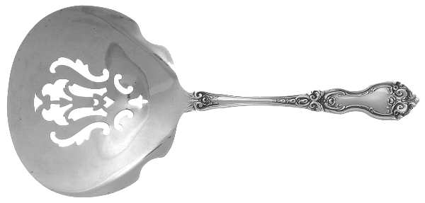 La Reine (Sterling, 1921, No Monograms) Solid Bon Bon Spoon with Pierced Bowl