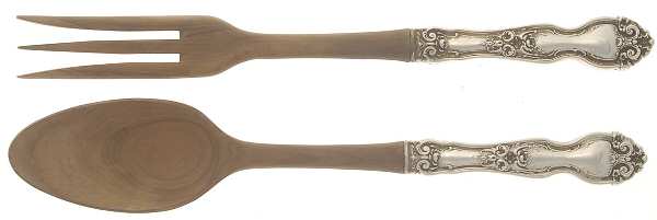La Reine (Sterling, 1921, No Monograms) Wooden Bowl 2-Piece Salad Set
