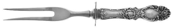 Lucerne (Sterling, 1896, No Monograms) Small Carving Fork W/Sterling Guard
