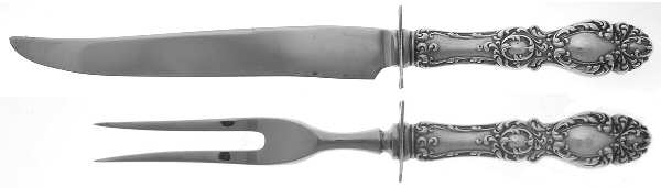 Lucerne (Sterling, 1896, No Monograms) 2 Piece Small Carving Set W/ Sterling Guard