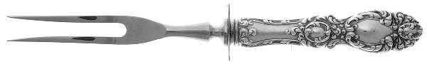 Lucerne (Sterling, 1896, No Monograms) Small Carving Fork Stainless Prong W/Sterling Guar