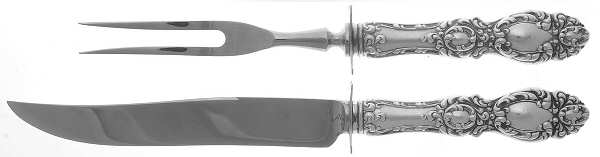Lucerne (Sterling, 1896, No Monograms) 2 Piece Small Carving Set W Sterling Guard