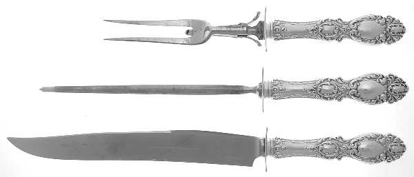 Lucerne (Sterling, 1896, No Monograms) (3 Pc)Carving Set-Lg Stnbl/Roast w/Sterling Guard