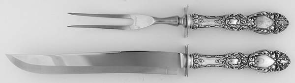 Lucerne (Sterling, 1896, No Monograms) (2 Pc)Carving Set-Lg Stnbl/Roast w/Sterling Guard