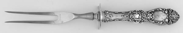 Lucerne (Sterling, 1896, No Monograms) Lg Carving/Roast Fork-Stn Prong w/Sterling Guard