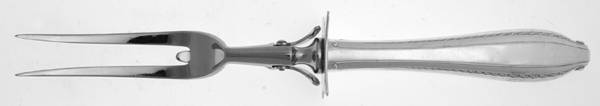 Rembrandt (Sterling, 1938, No Monograms) Lg Carving/Roast Fork-Stn Prong w/Sterling Guard