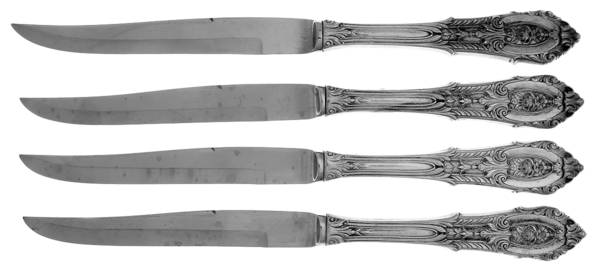 Rose Point (Sterling, 1934, No Monograms) Individual Steak Knife w/Bevel Blade - Set of 4