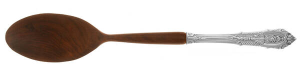 Rose Point (Sterling, 1934, No Monograms) Salad Serving Spoon with Wooden Bowl HC