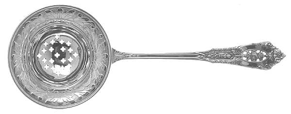 Rose Point (Sterling, 1934, No Monograms) Individual Overcup Tea Strainer with Silverplate Bowl