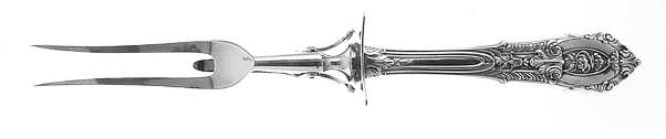Rose Point (Sterling, 1934, No Monograms) Large Stainless-Prong Roast Carving Fork