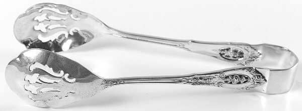 Rose Point (Sterling, 1934, No Monograms) Large Ice Serving Tongs with Bowl Tips