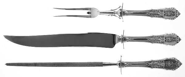 Rose Point (Sterling, 1934, No Monograms) Large 3-Piece Roast Carving Set w/ Stainless Blade