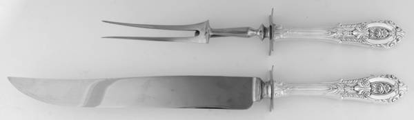 Rose Point (Sterling, 1934, No Monograms) Large 2-Piece Roast Carving Set w/Stainless Blade