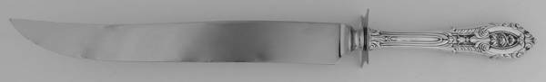 Rose Point (Sterling, 1934, No Monograms) Large Stainless Blade Roast Carving Knife