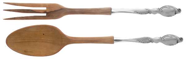Silver Swirl (Sterling) Wooden Bowl 2-Piece Salad Set by Wallace Silver