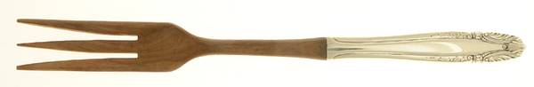 Stradivari (Sterling, 1937, No Monograms) Salad Serving Fork with Wooden Prongs