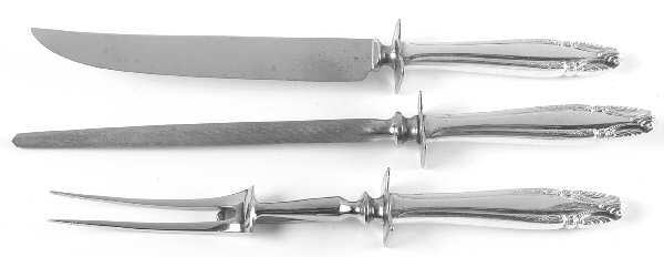 Stradivari (Sterling, 1937, No Monograms) Small Steak 3-Piece Carving Set with Stainless Blade