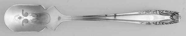 Stradivari (Sterling, 1937, No Monograms) Short Handled Olive Spoon with Pierced Bowl