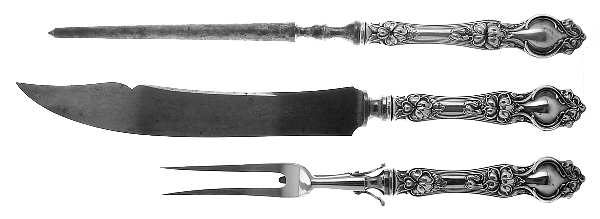 Violet (Sterling, 1904, No Monograms) Large 3-Piece Roast Carving Set with Stainless Blade