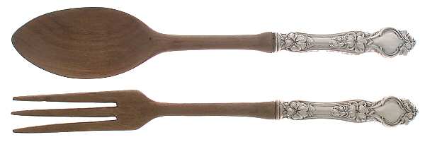 Violet (Sterling, 1904, No Monograms) Wooden Bowl 2-Piece Salad Set
