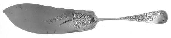 Antique Lily-Engraved (Sterling, 1882) Large Solid Bright Cut Fish Serving Knife