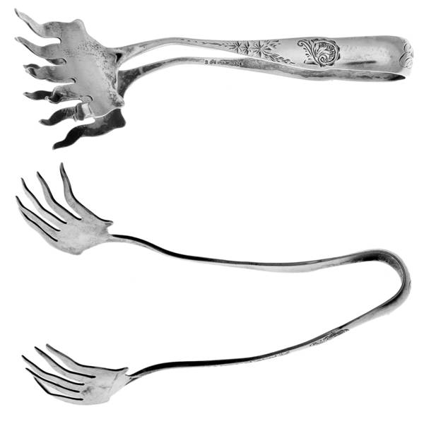 Antique M-2-Engraved (Sterlng, 1884) Large Solid Sandwich Tongs
