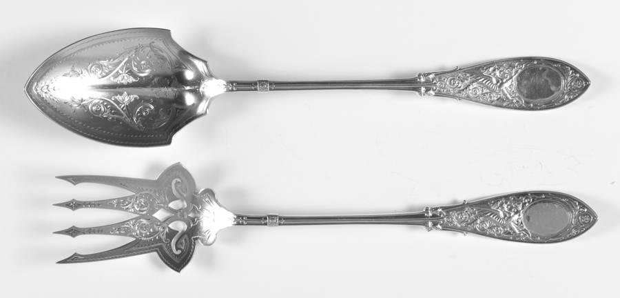 Arabesque (Sterling, 1875) Salad Serving Set Solid Oversize Bright Cut