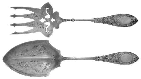 Arabesque (Sterling, 1875) 2-Piece Salad Set, Bright Cut Solid Piece