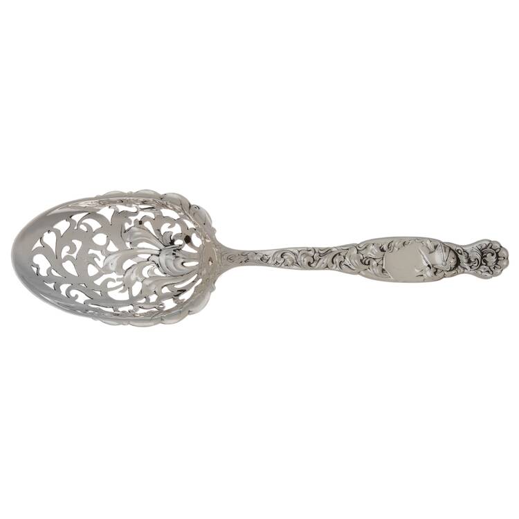 Heraldic (Sterling, 1880) Pierced Vegetable Serving Spoon by Whiting Manf Co