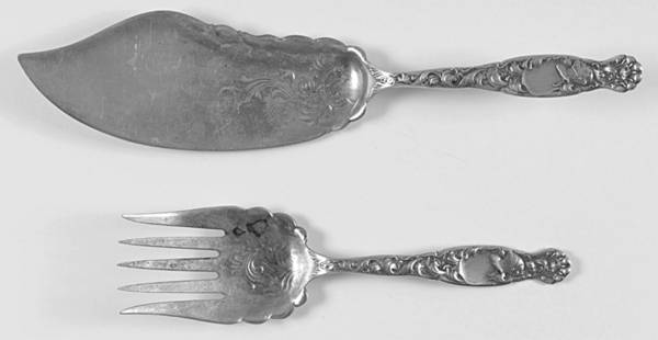 Heraldic (Sterling, 1880) Large Solid, Bright Cut Fish Serving Set