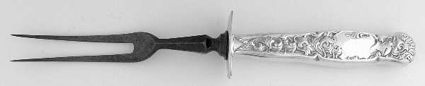 Heraldic (Sterling, 1880) Lg Carving/Roast Fork-Stn Prong w/Sterling Guard