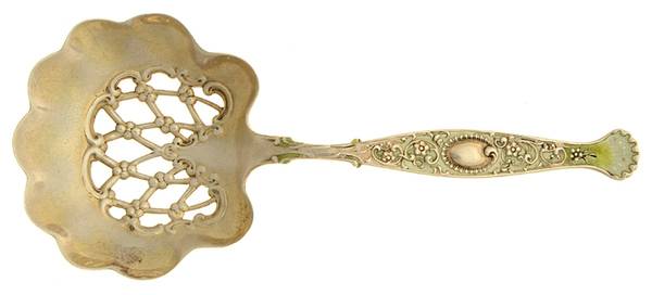 Hyperion (Sterling, 1888) Enamel Handled Solid Pierced Bon Bon Spoon