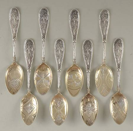 Japanese (Sterling, 1874) (Set of 8) Bright Cut Ice Cream Spoons