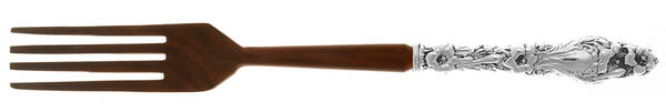 Lily (Sterling, 1902, Lion-Pat.1902) Salad Serving Fork with Wooden Prongs HC