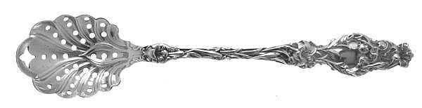 Lily (Sterling, 1902, Lion-Pat.1902) Pierced Bowl Short Handle Olive Spoon