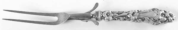 Lily (Sterling, 1902, Lion-Pat.1902) Large Thick Handle Carving Fork,Stnl Prong