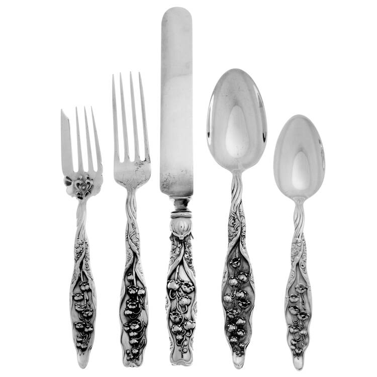 Lily of The Valley (Sterling, 1885, No Monograms) 40  Piece Estate Set by Whiting Manf Co