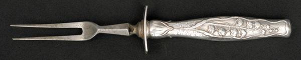 Lily of The Valley (Sterling, 1885, No Monograms) Small Steak Carving Fork with Stainless Prongs