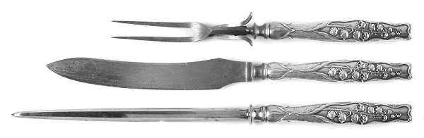 Lily of The Valley (Sterling, 1885, No Monograms) Large 3-Piece Roast Carving Set w/ Stainless Blade