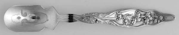 Lily of The Valley (Sterling, 1885, No Monograms) Short Handled Olive Spoon with Pierced Bowl