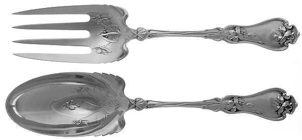 Violet (Sterling, 1905) 2-Piece Salad Set, Bright Cut Solid Piece by Whiting Manf Co