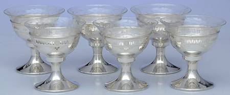 Sterling Hollowware Individual Oyster Cocktail Cup Crystal Liner - Set of 6