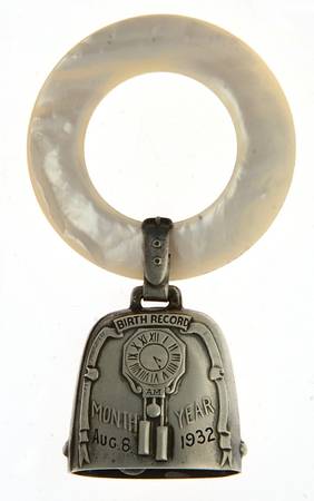 Sterling Hollowware Birth Record Teething Ring