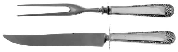 Tea Rose (Sterling, 1940) 2 Piece Small Carving Set W/ Sterling Guard