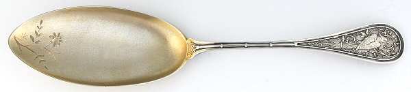 Bird (Sterling, 1865) Bright Cut Solid Pudding Spoon